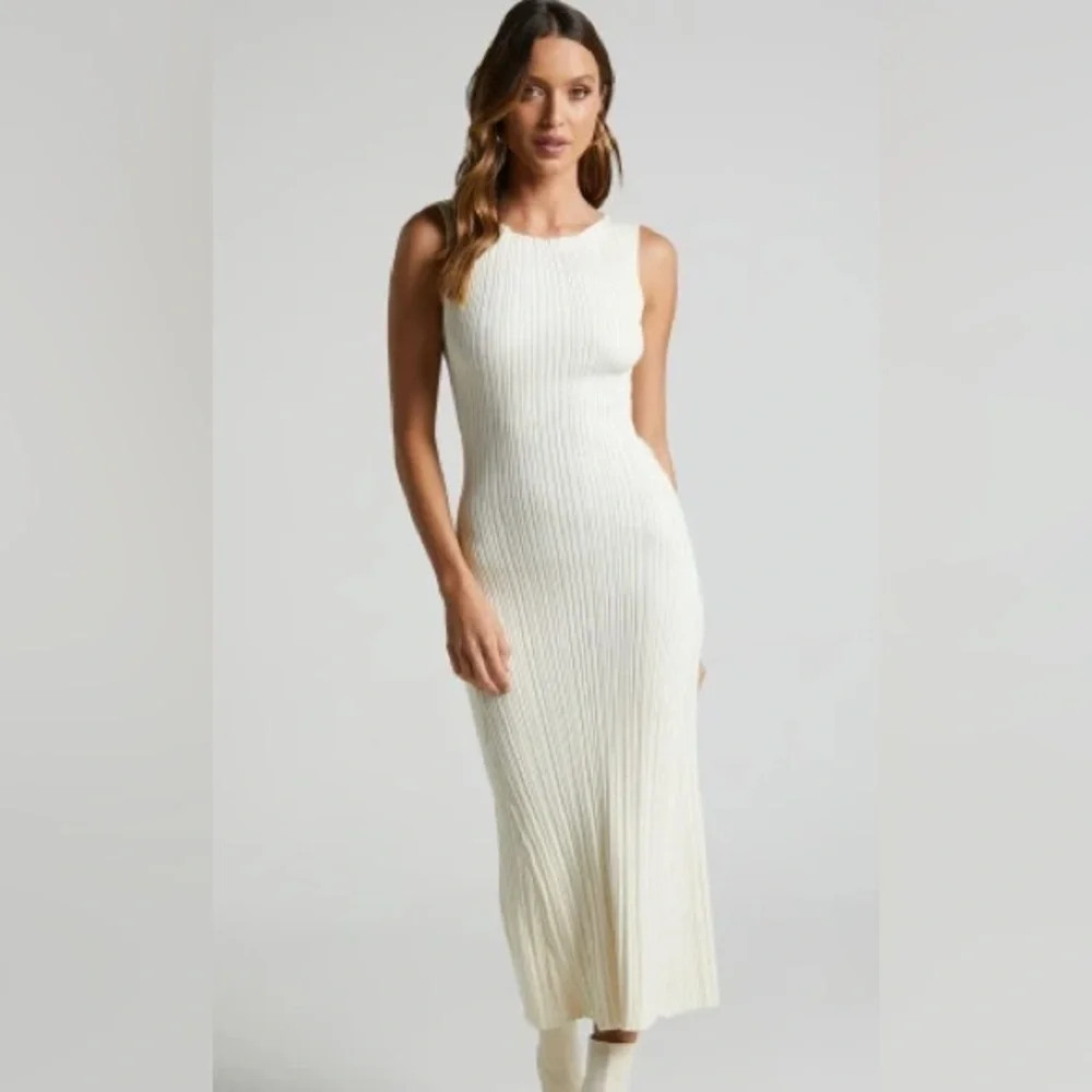 Rumor Ribbed boat Neck Knit Bodycon Midi Dress bridal sweater beige